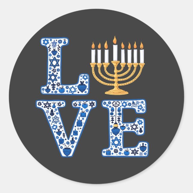 Adesivo Love Hanukkah Jewish Holiday Menorah (Frente)