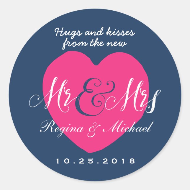 Adesivo Love Heart Script Mr e Mrs Wedding Favor Sticker (Frente)