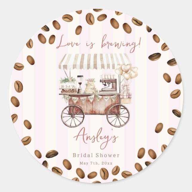 Adesivo Love Is Brewing Coffee Cart Bridal Wedding Shower  (Frente)