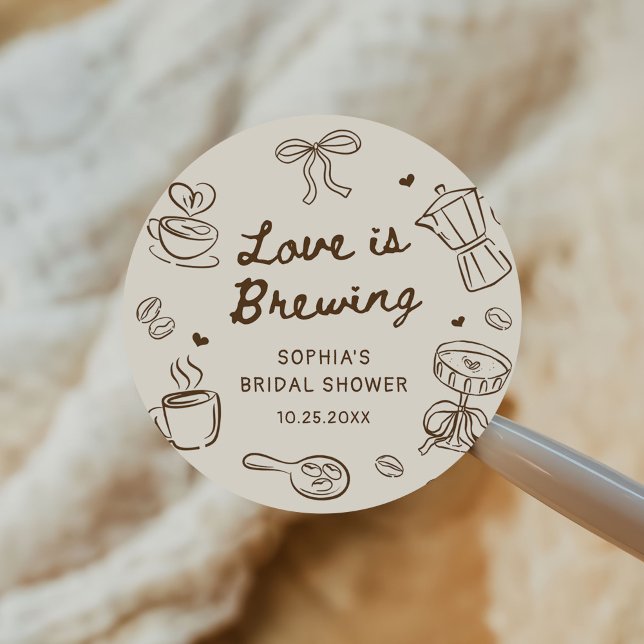 Adesivo Love is Brewing Coffee Hand Drawn Bridal Shower (Criador carregado)