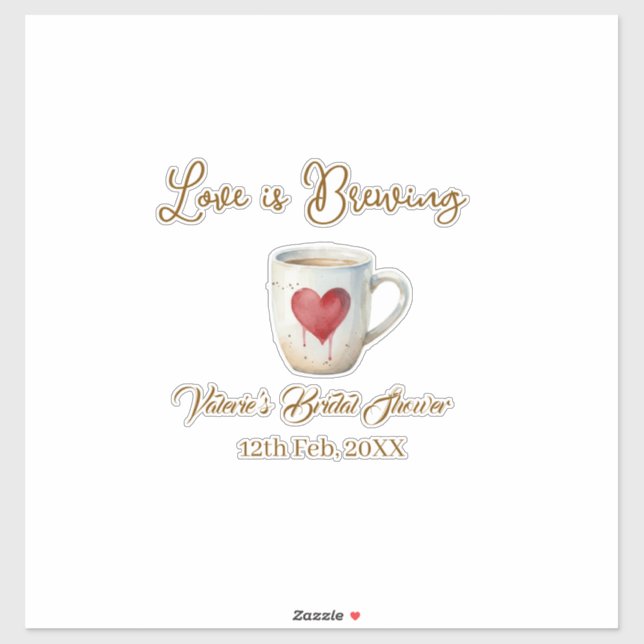 Adesivo Love is Brewing white coffee mug heart bridal show (Folha)