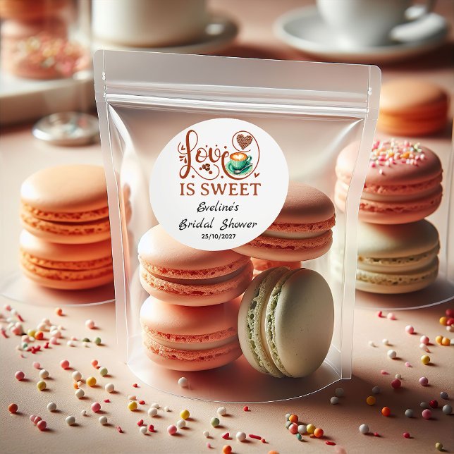 Adesivo Love Is Sweet Coffee Heart Calligraphy  (love is sweet wedding stickers calligraphy typography heart modern couple Terracotta coffee theme)