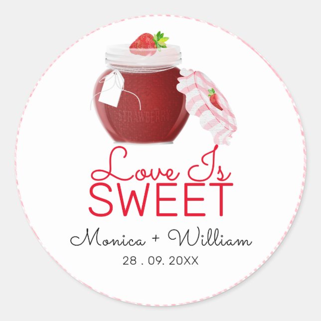 Adesivo Love Is Sweet Strawberry Jam | Casamento (Frente)