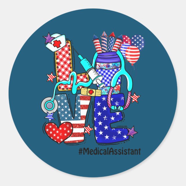 Adesivo LOVE Medical Assistant Stethoscope Fireworks USA (Frente)