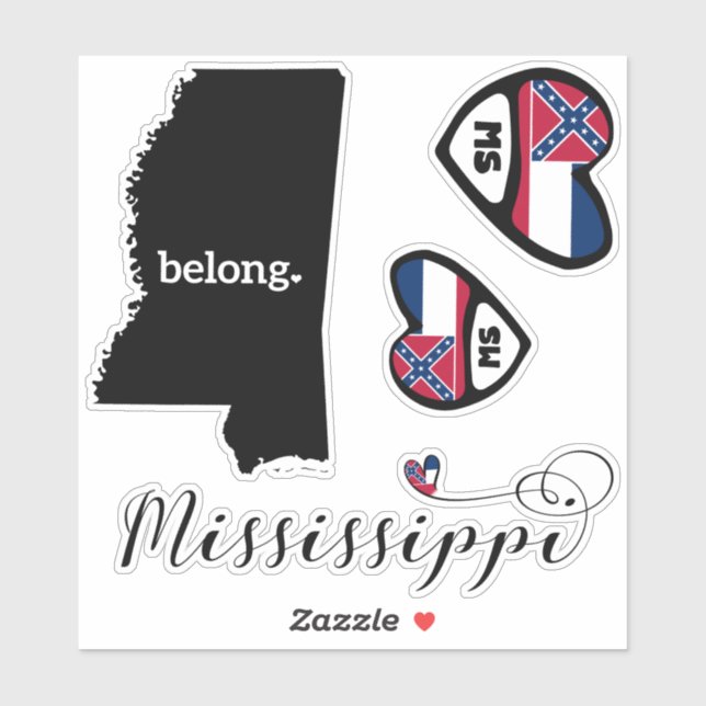 Adesivo Love Mississippi, 3 Designs, Die Cut Stickers (Folha)