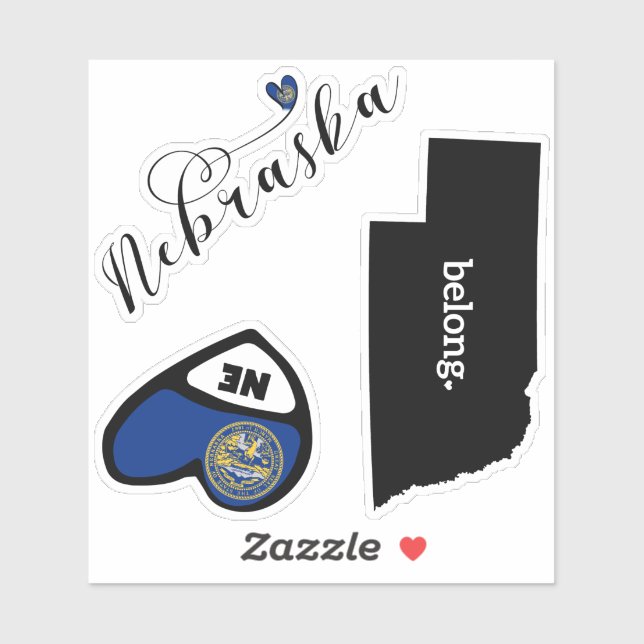 Adesivo Love Nebraska, 3 Designs, Die Cut Stickers (Folha)