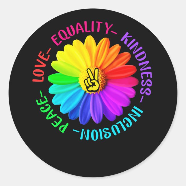 Adesivo Love Peace Kindness Inclusão Sinal de Paz Daisy (Frente)
