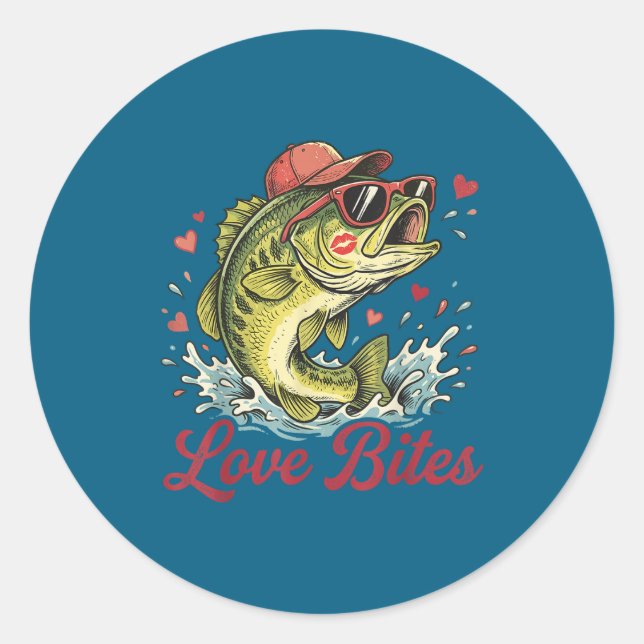 Adesivo Love Retro Bites Fishing Fisherman Valentines Day  (Frente)