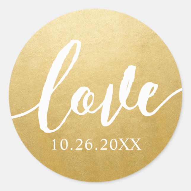 Adesivo Love Script Dourado Favor Sticker com Data (Frente)