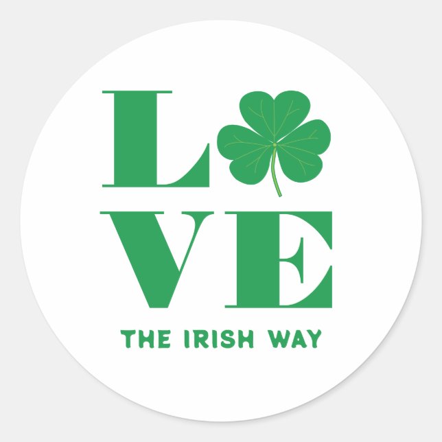 Adesivo Love Shamrock Clover Irish Custom Text White (Frente)