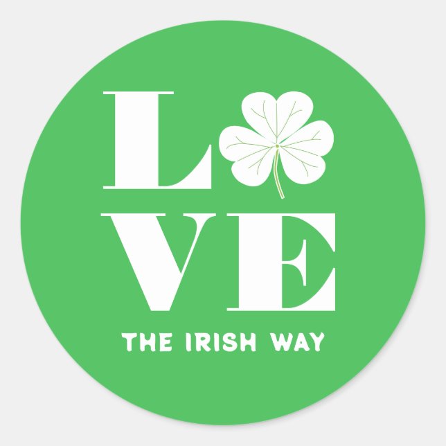 Adesivo Love Shamrock Clover Irish Green White Text (Frente)