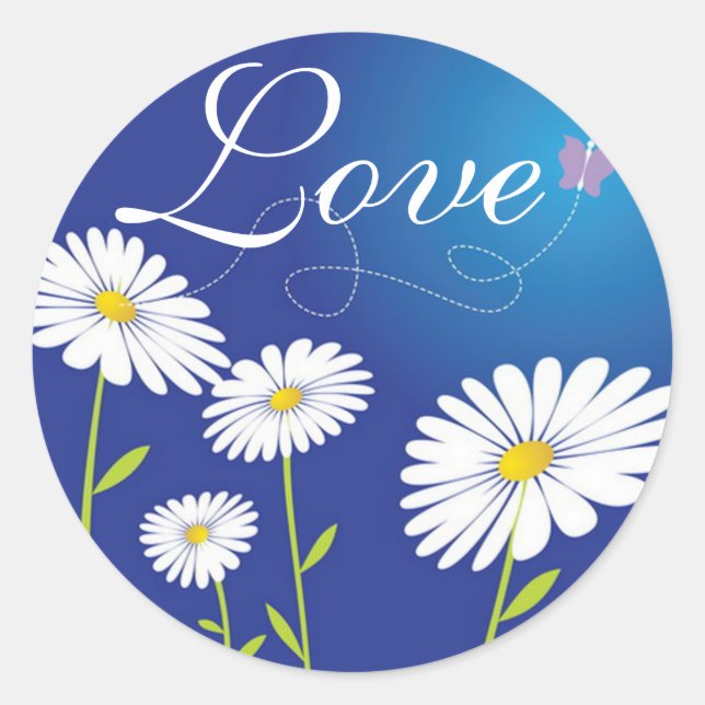 Adesivo Love White Daisiers Flores e Borboleta Azul (Frente)
