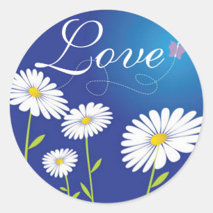 Adesivo Love White Daisiers Flores e Borboleta Azul