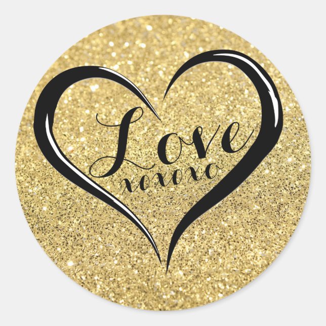 Adesivo Love XOXO Heart Black Text on Dourado Sticker (Frente)