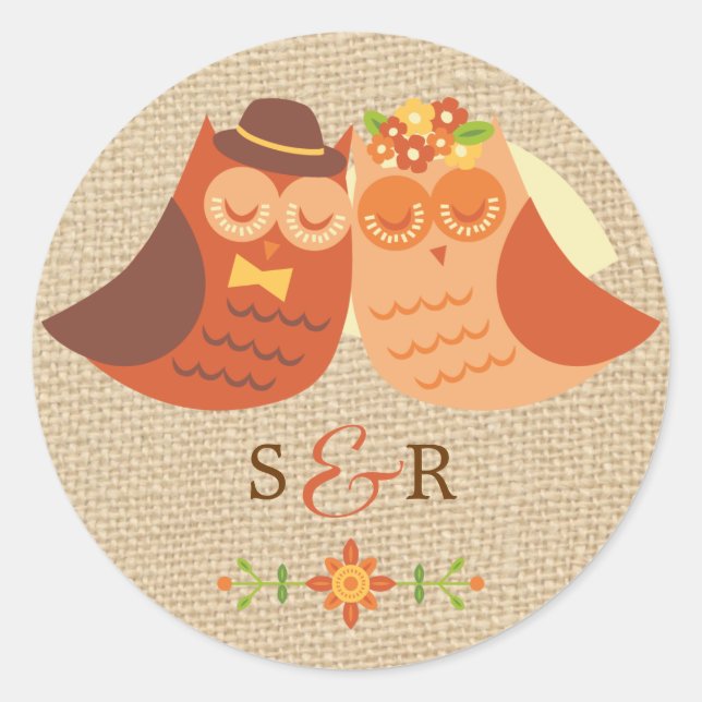 Adesivo Lovebird Owl no Burlap Wedker Sticker (Frente)