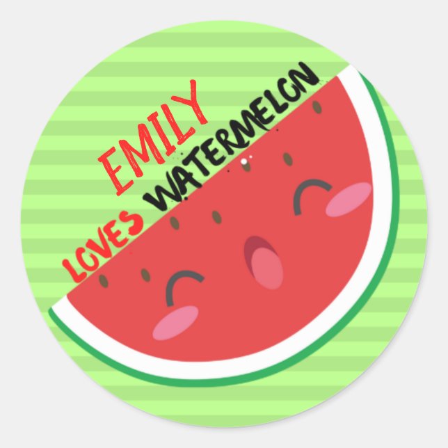 Adesivo Loves Watermelon, Watermelon Name Sticker (Frente)