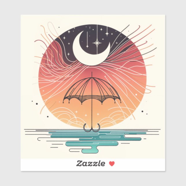 Adesivo Lua balançando chuva em Boho Line Art (Folha)