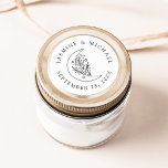 Adesivo Lua Botânica Elegante e Favor de Casamento de Estr<br><div class="desc">Adicione um toque personalizado aos seus envelopes, favores de casamento, e muito mais com estes adesivos de casamento preto e branco da Elegante Moon e Stars. A design apresenta uma ilustração de arte em linha preta de uma lua adornada com estrelas e folhagem sobre fundo branco. Seus nomes e data...</div>