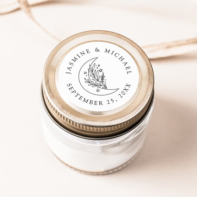 Adesivo Lua Botânica Elegante e Favor de Casamento de Estr (Criador carregado)