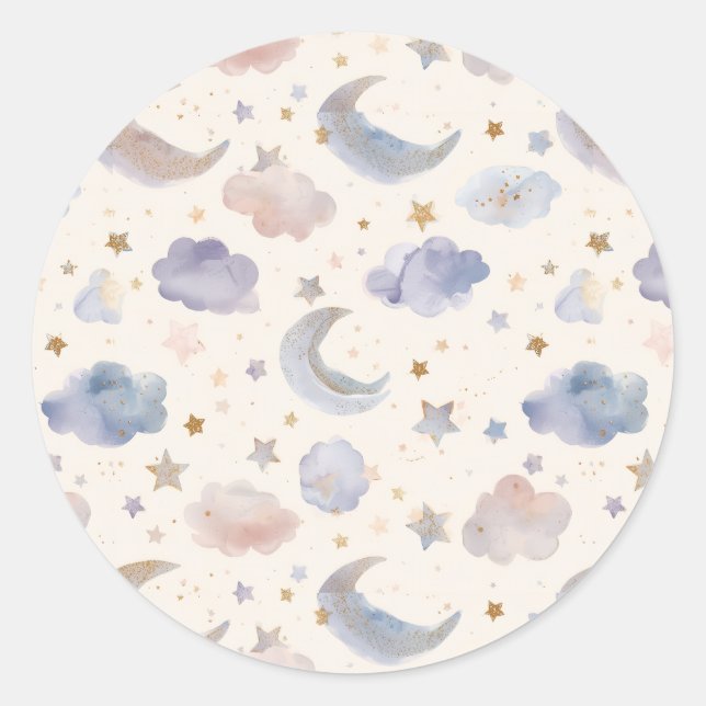 Adesivo Lua Celestial Estrelas Nuvens Pastel Lavanda (Frente)
