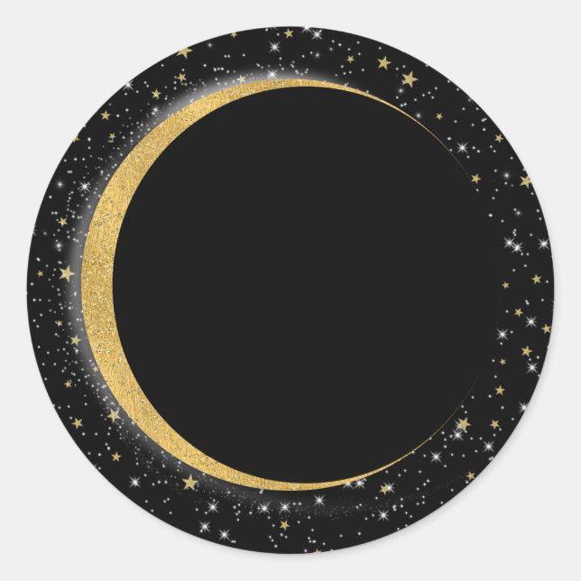 Adesivo Lua Celestial Noite Lunar Estrelas Preto & Dourado (Frente)