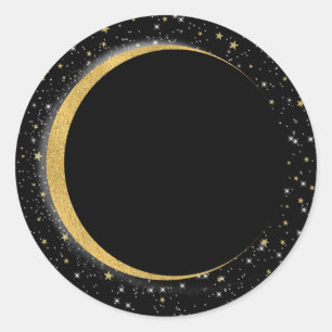 Adesivo Lua Celestial Noite Lunar Estrelas Preto & Dourado
