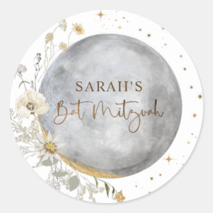 Adesivo Lua Celestial, Prata, Bat Mitzvah Branco e Dourado