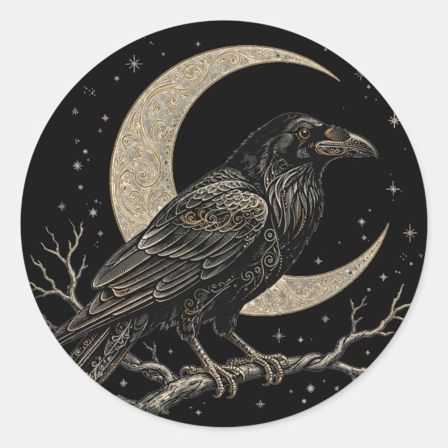 Adesivo Lua Corvo — Crescente Lua Corvo Gótico D (Frente)