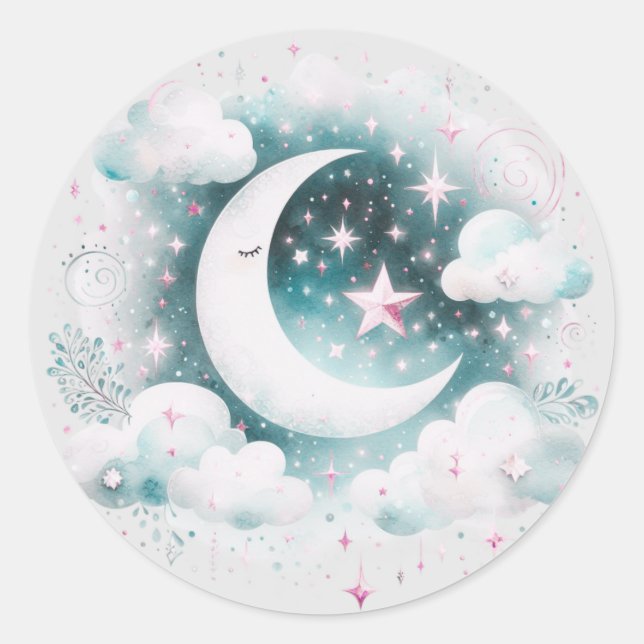 Adesivo Lua Crescente Azul e Branco Boho Moderno Celestial (Frente)