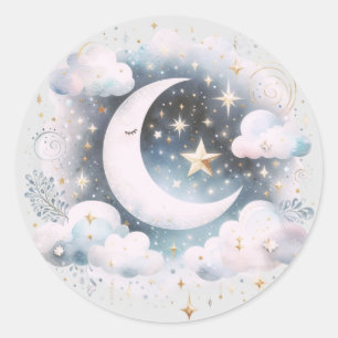Adesivo Lua Crescente Azul e Branco Celestial Boho Moderno