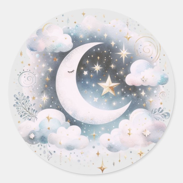 Adesivo Lua Crescente Azul e Branco Celestial Boho Moderno (Frente)