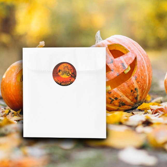 Adesivo Lua de bruxa negra feliz do halloween (Criador carregado)