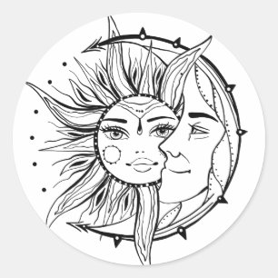 Adesivo Lua e sol. Ilustração de tatuagem de estilo Vint