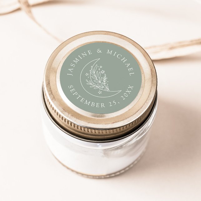 Adesivo Lua Elegante e Estrelas Sage - Favor do Casamento  (Criador carregado)