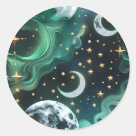Adesivo - Lua Mística Celestial Verde Esmeralda