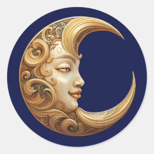 Adesivo Lua Ouro ornamentado com face, celestial