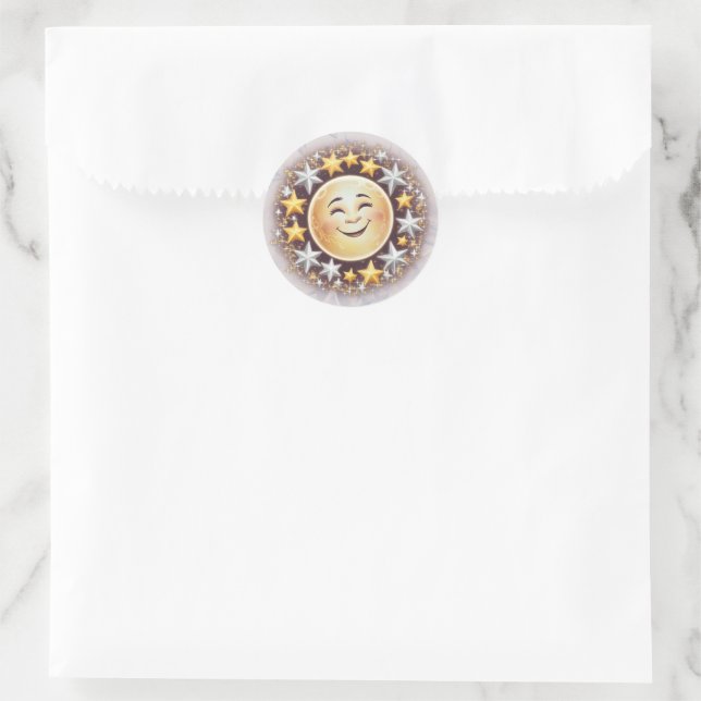 Adesivo Lua sorridente cercada por estrelas (Bolsa)