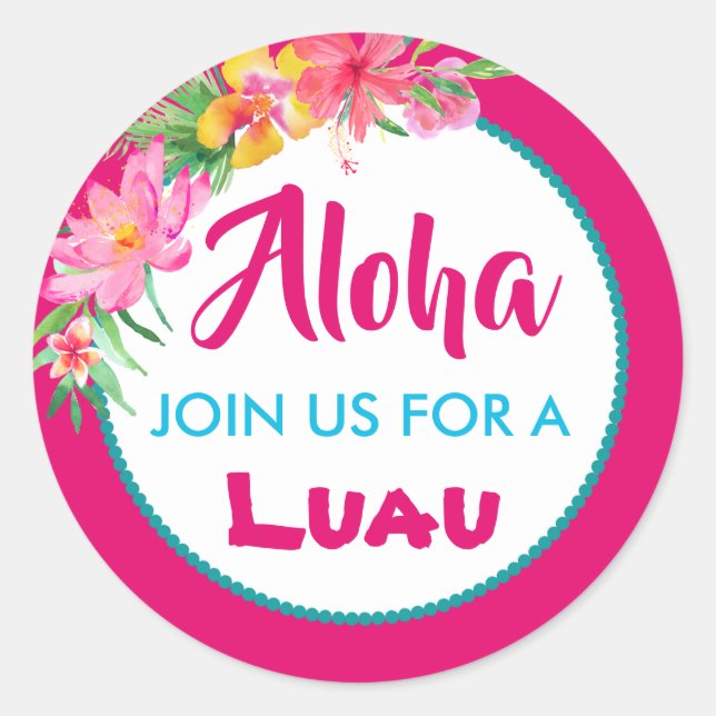 Adesivo Luau Aloha Rosa Hibisco Tropical (Frente)