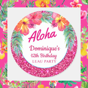 Adesivo Luau de Aloha Rosa Brilho Tropical Hibisco