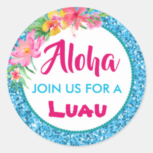 Adesivo Luau Havaiano Azul Brilho Tropical Hibisco Clássic