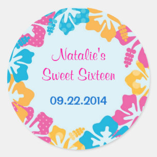 Adesivo Luau Hibiscus Sweet Six (16) Favor Sticker
