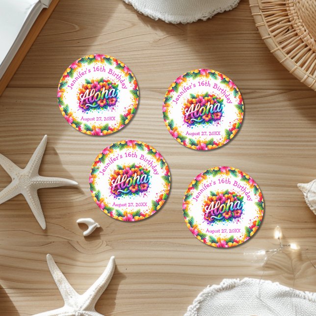 Adesivo Luau Tropical de Aniversário Aloha (Criador carregado)
