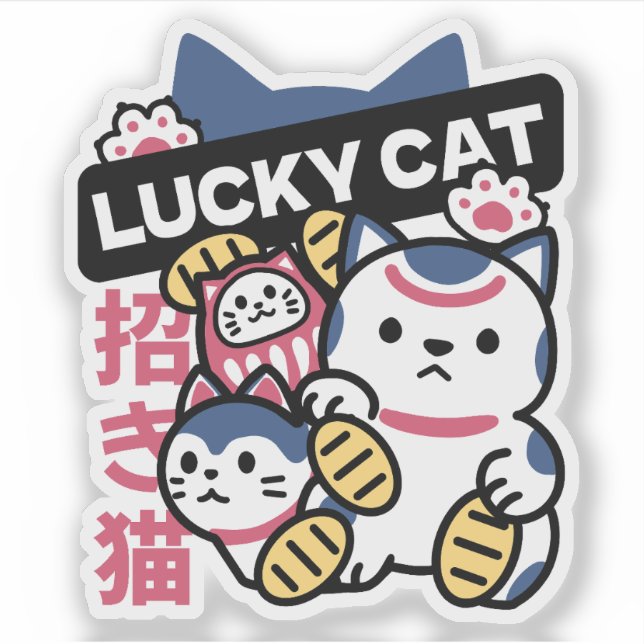 Adesivo Lucky Cat Maneki Neko – Japanese Fortune Cat  (Frente)