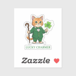 Adesivo Lucky Charmer Cat With Shillelagh And Clover 