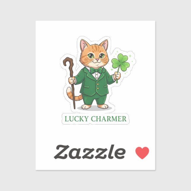 Adesivo Lucky Charmer Cat With Shillelagh And Clover  (Folha)