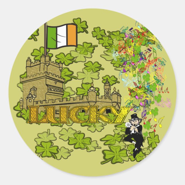 Adesivo Lucky Leprechaun e seu Castelo Irlandês (Frente)