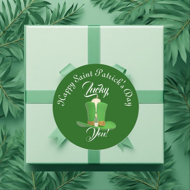 Adesivo Lucky You Champagne Hat Happy Saint Patricks Day  (Lucky You Champagne Hat Happy Saint Patricks Day Classic Round Sticker)