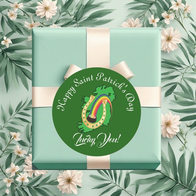 Adesivo Lucky You Ireland Saint Patrick's Day Pot Of Gold (Lucky You Ireland Saint Patrick's Day Pot Of Gold Classic Round Sticker)
