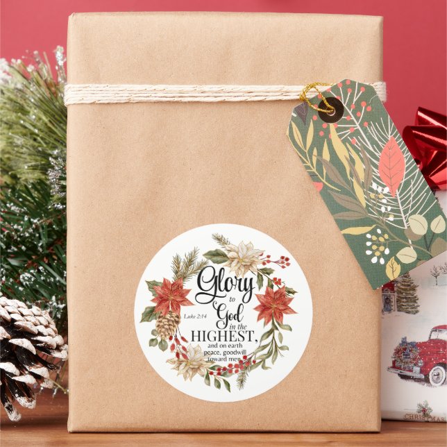 Adesivo Luke 2:14 Glória a Deus Dourada Floral de Natal (Feriado)