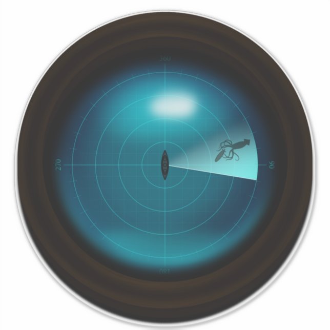 Adesivo Lula gigante no navio Sonar Gótico Monstro Náutico (Frente)